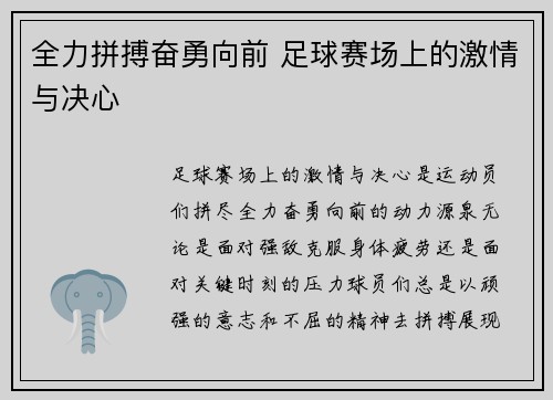 全力拼搏奋勇向前 足球赛场上的激情与决心