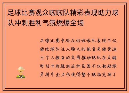 足球比赛观众啦啦队精彩表现助力球队冲刺胜利气氛燃爆全场
