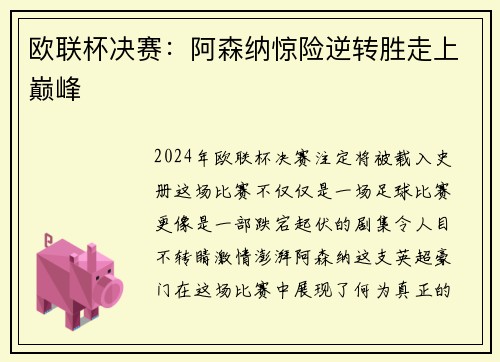 欧联杯决赛：阿森纳惊险逆转胜走上巅峰