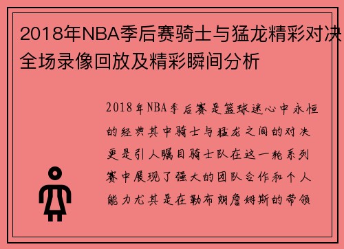 2018年NBA季后赛骑士与猛龙精彩对决全场录像回放及精彩瞬间分析