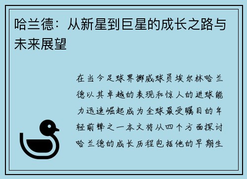 哈兰德：从新星到巨星的成长之路与未来展望