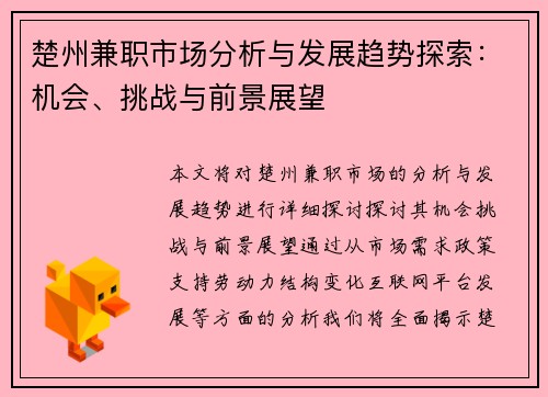 楚州兼职市场分析与发展趋势探索：机会、挑战与前景展望